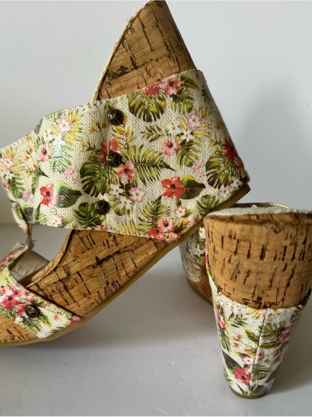 Groove Women's 8M Cork Wedge Shoes Mule Floral Heels Slide Sandal Fashion Casual